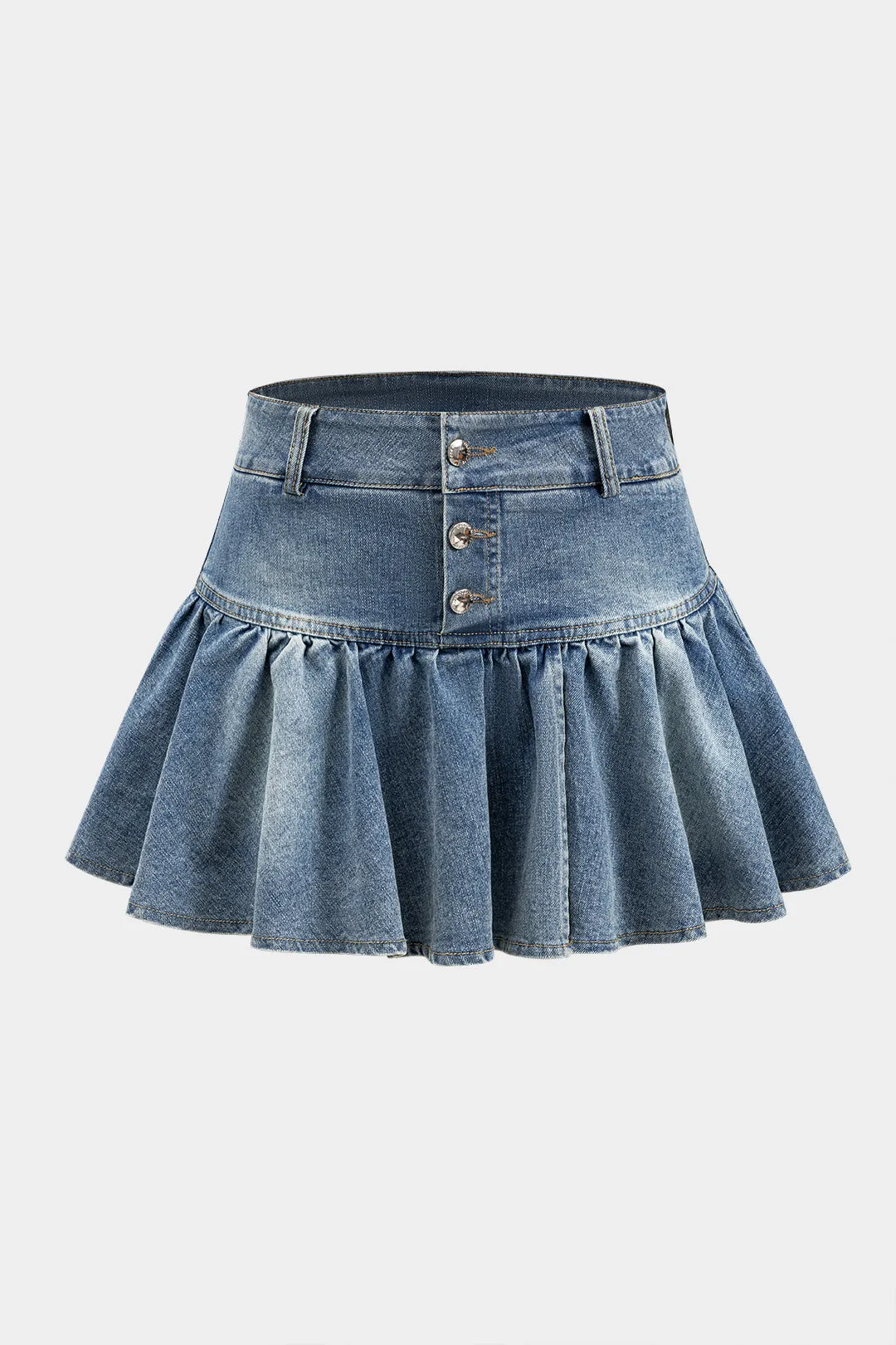 Denim plisseret knap nederdel sold by Micas