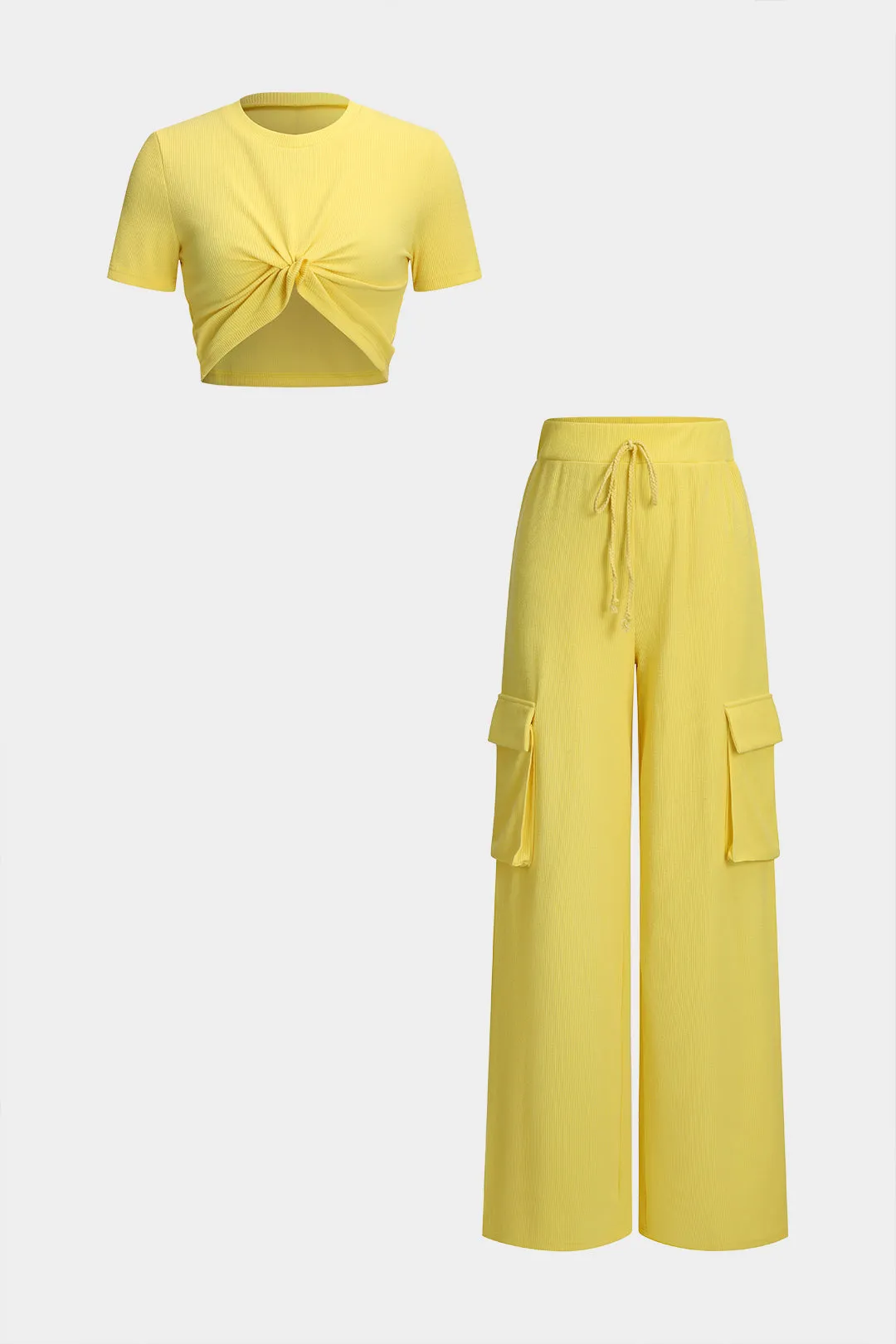 Kortærmet top og slips front lomme bukser sæt sold by Micas