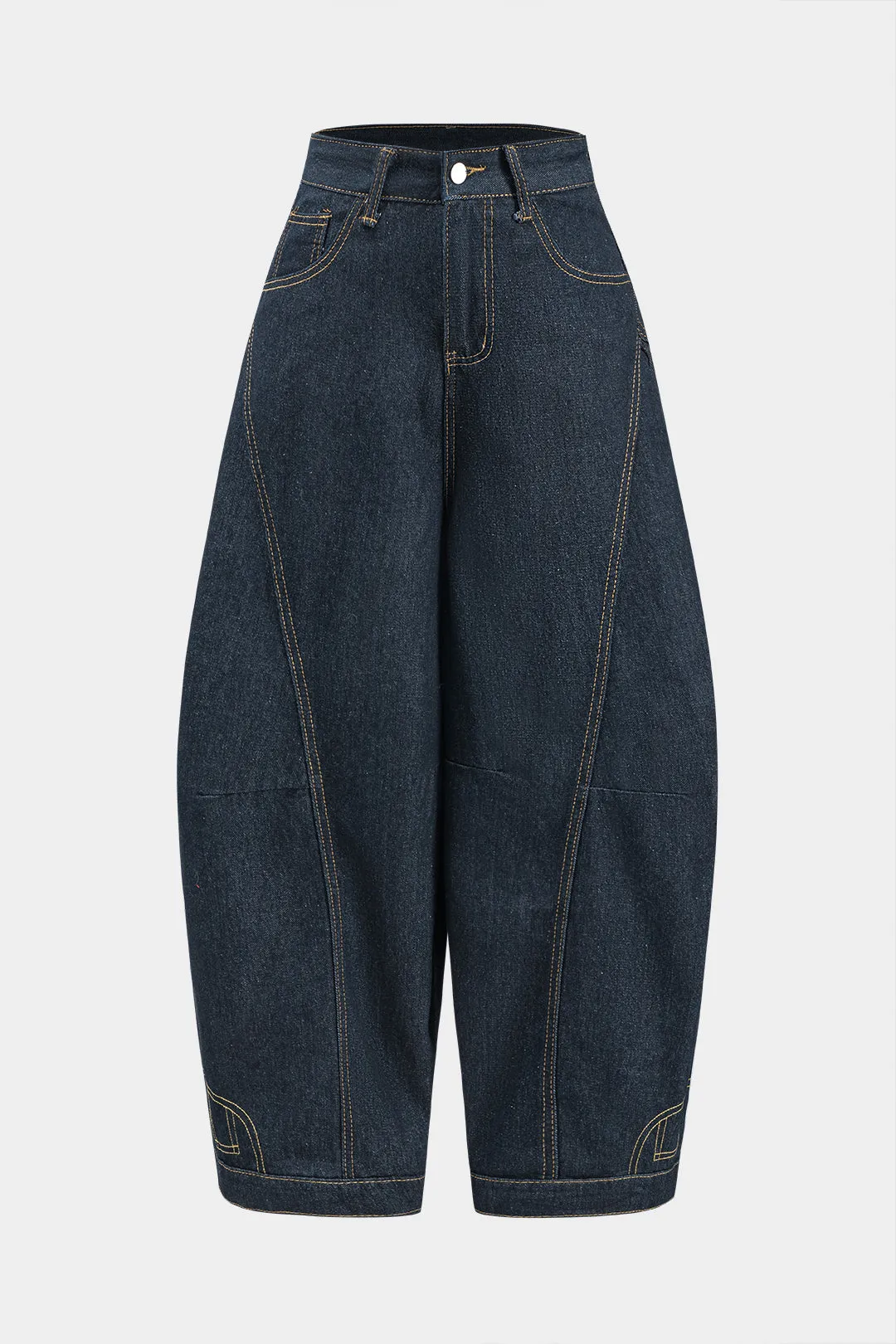 Brev broderi denim syning knap lomme bred ben tønde jeans sold by Micas