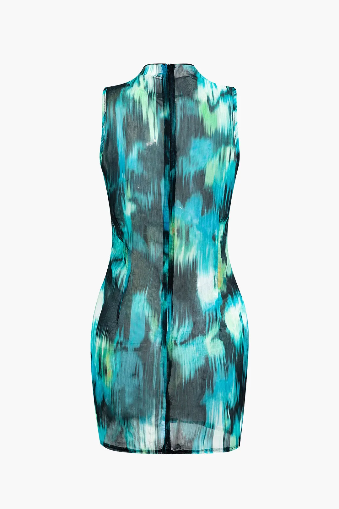 Vandfarveprint chiffon lynlås ærmeløs mini kjole sold by Micas product image thumbnail 2