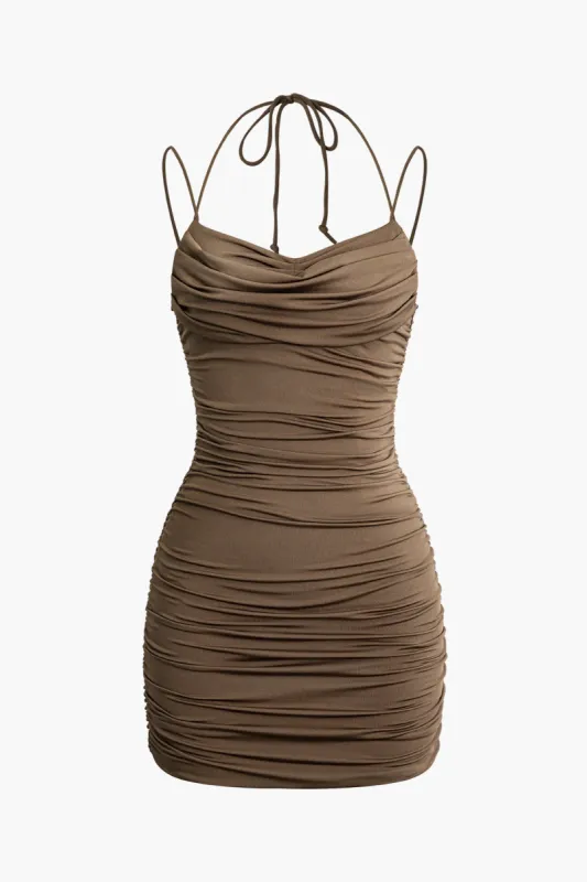 Mesh Ruched Tie-Up Slip Mini Dress sold by Micas