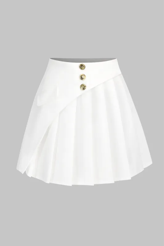 Plisseret asymmetrisk knap falske lomme lynlås nederdel sold by Micas