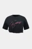 Plus størrelse brev print kort ærme t-shirt sold by Micas
