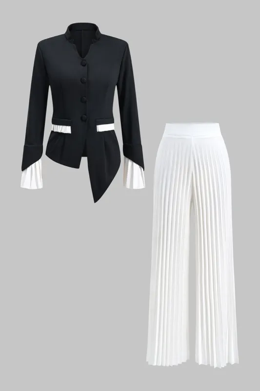 Kontrast plisset knaplomme langærmet top og brede benbukser sæt sold by Micas