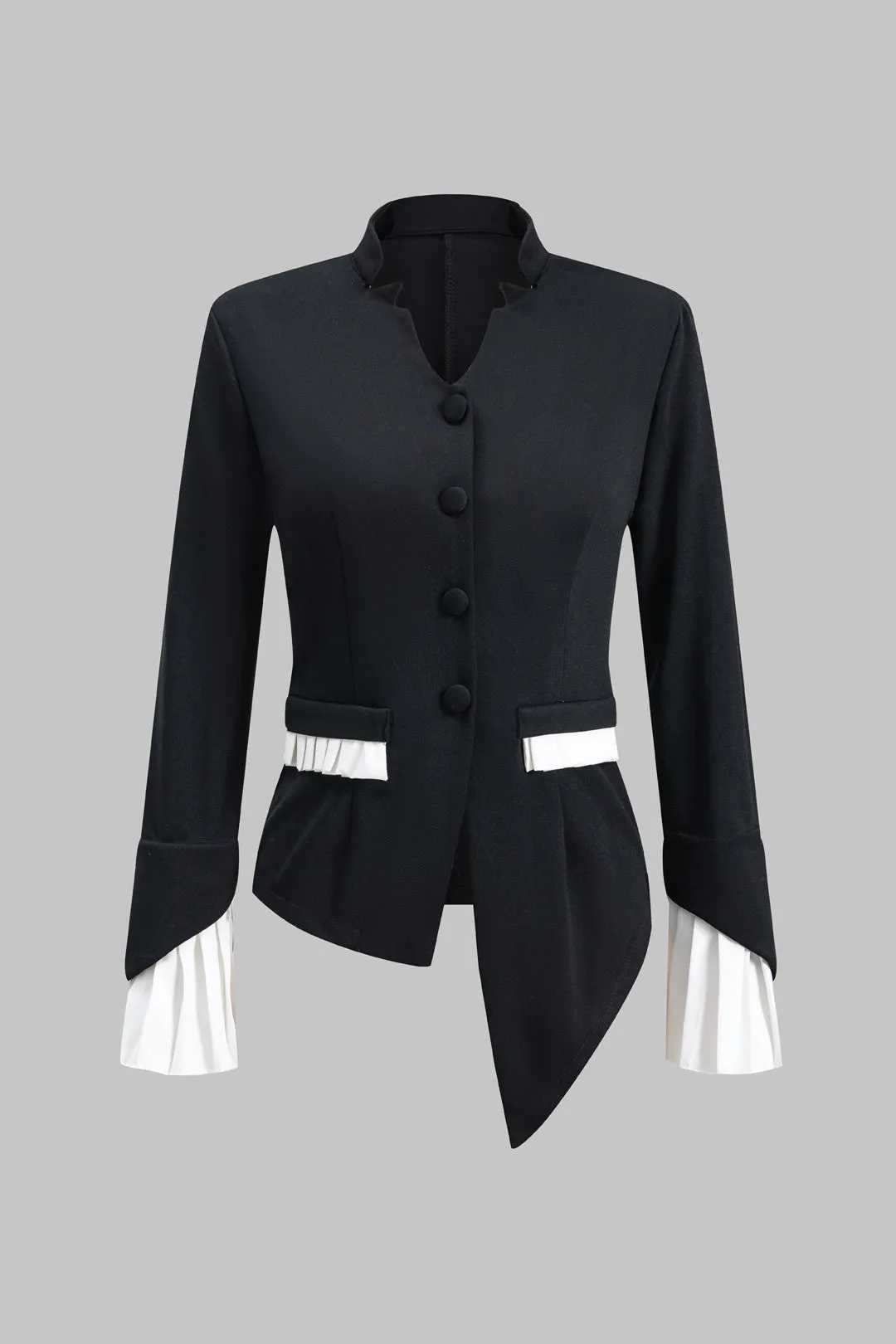 Kontrast plisset knaplomme langærmet top og brede benbukser sæt sold by Micas product image thumbnail 2