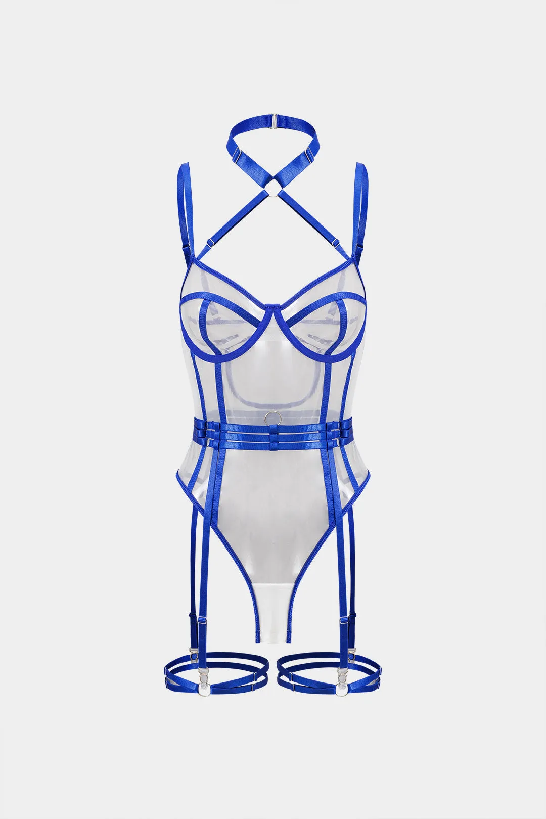 Kontrast Mesh Sheer Patchwork Bustier Lingerie Garter Set sold by Micas