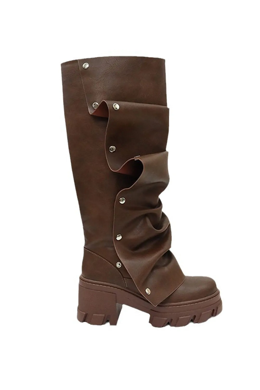 Faux læder metalliske nitter runde tå knæ høje støvler sold by Micas product image thumbnail 2