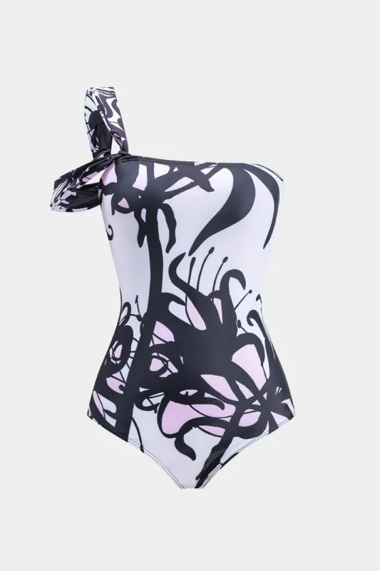 Graffiti print twist knude asymmetrisk mave kontrol i ét stykke badedragt sold by Micas