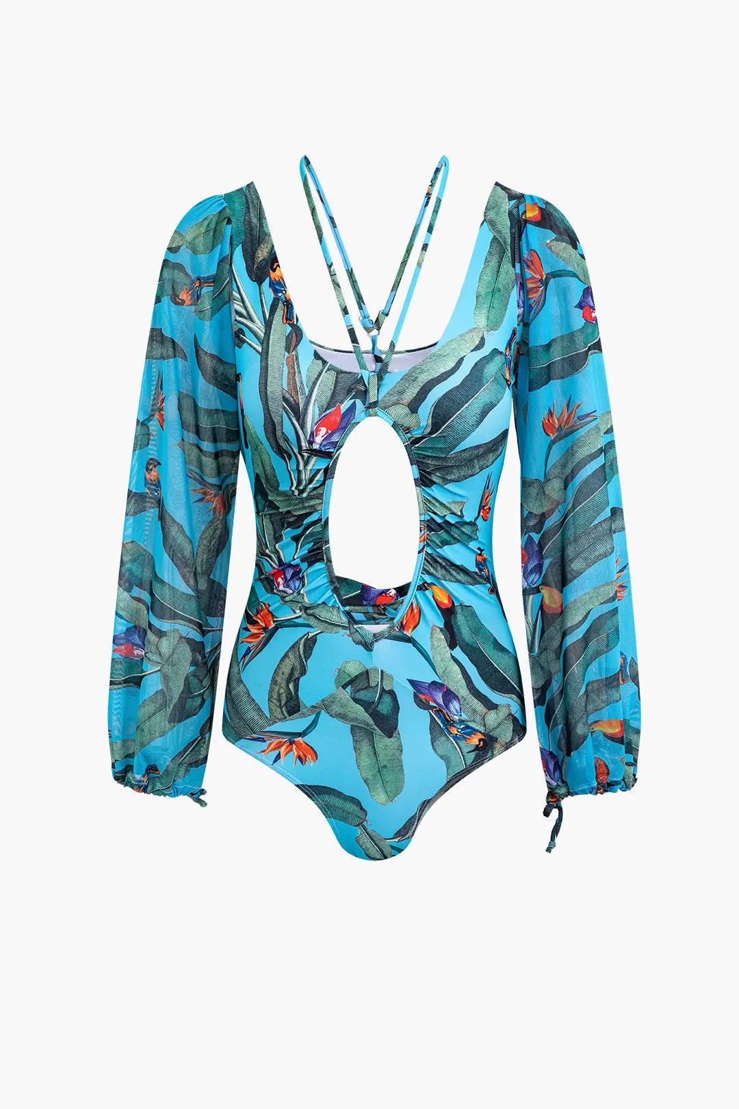 Bladprint udskåret bagløst twist knude i ét stykke badedragt sold by Micas