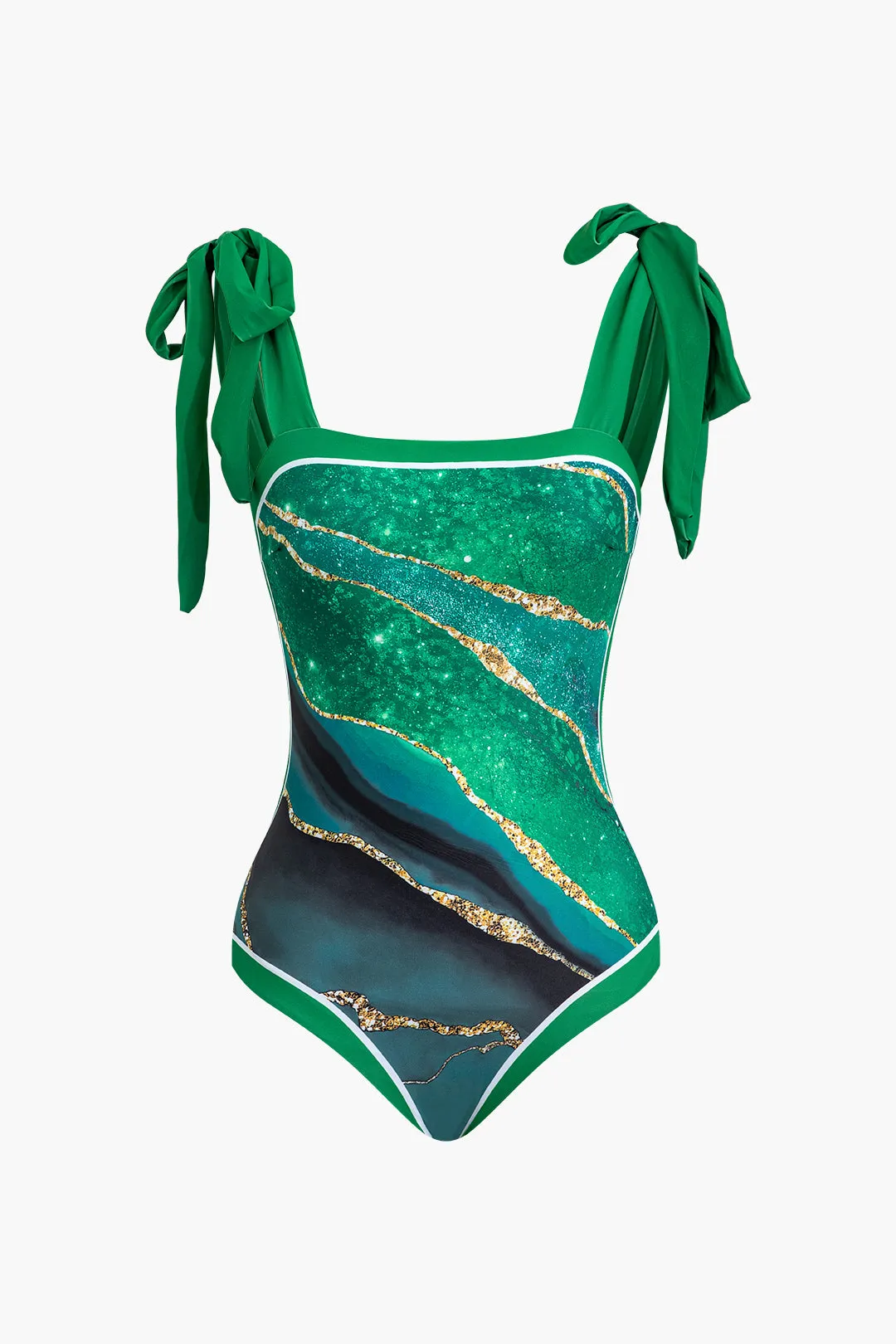 Abstrakt udskrivning Tie op mave kontrol badedragt og ruched slips knude dækker opsæt sold by Micas product image thumbnail 2