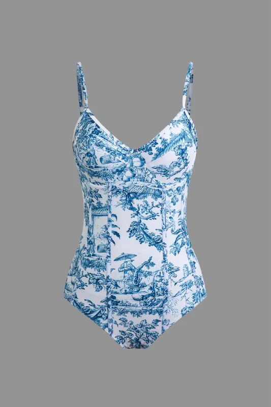 Toile de jouy print mave kontrol i ét stykke badedragt sold by Micas