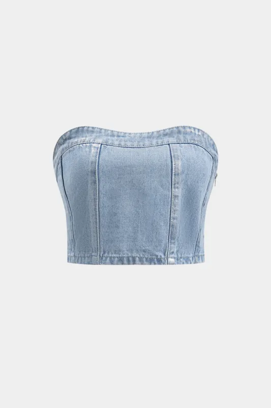 Denim lynlås tube top sold by Micas