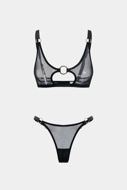 Mesh Metallic Sheer Cut Out Lingerie Garter Set sold by Micas