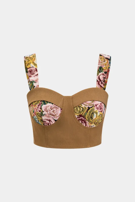 Linen Patchwork Jacquard Bustier Tank Top sold by Micas