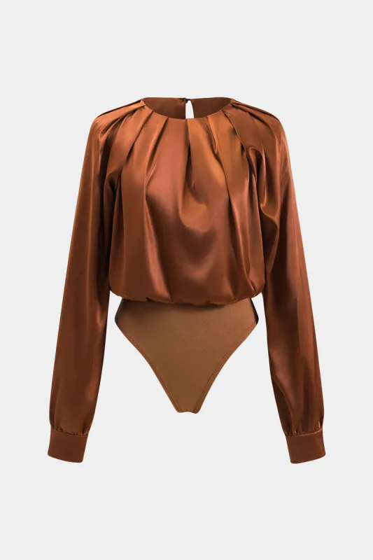 Satin Long Sleeve Pleated Bodysuit sold by Micas