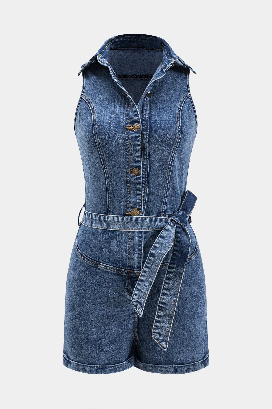 Denim lynlås ærmeløs romper sold by Micas