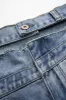 Denim Patchwork Pocket Slit Skirt sold by Micas