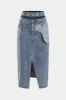 Denim Patchwork Pocket Slit Skirt sold by Micas