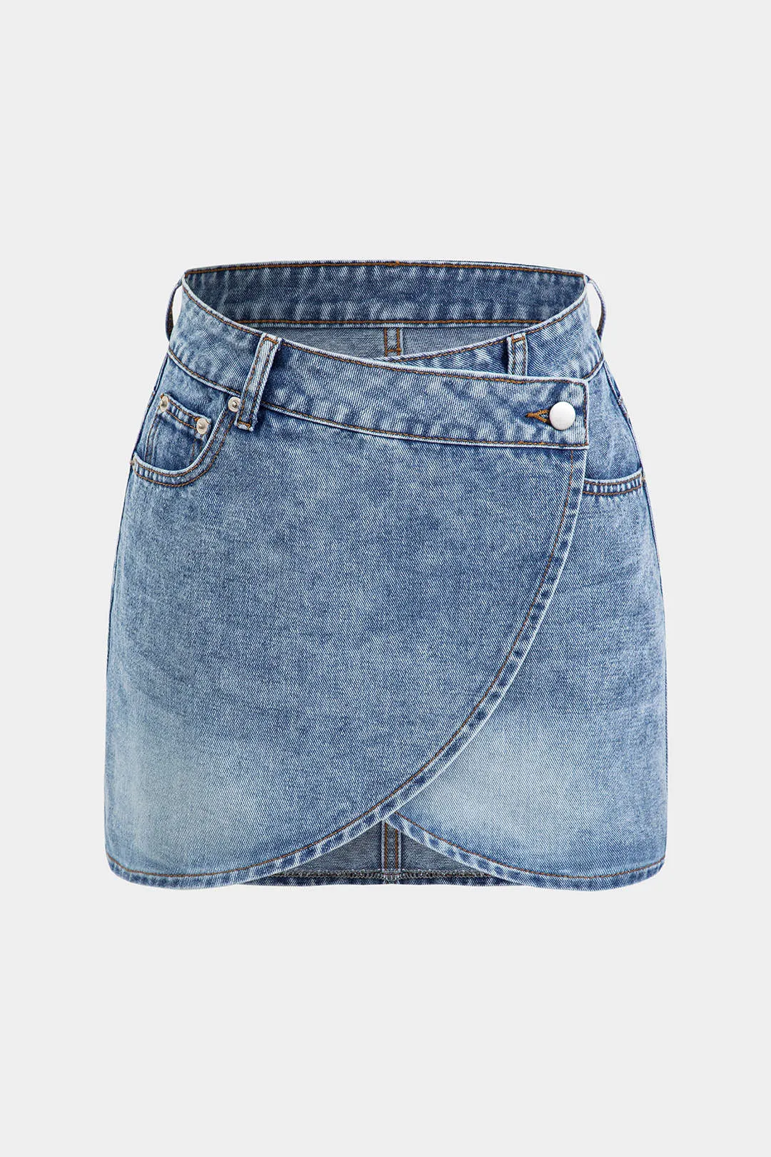 Denim Asymmetrical Mini Skirt sold by Micas