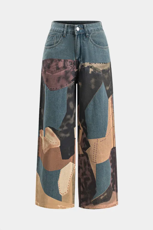 Farveblok brede ben jeans sold by Micas