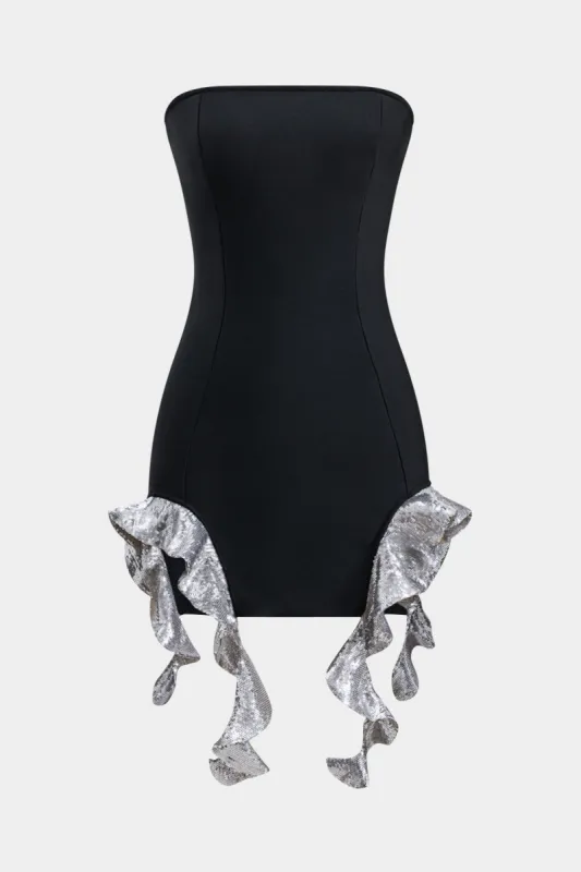 Stropløs ærmeløs patchwork hem mini kjole sold by Micas