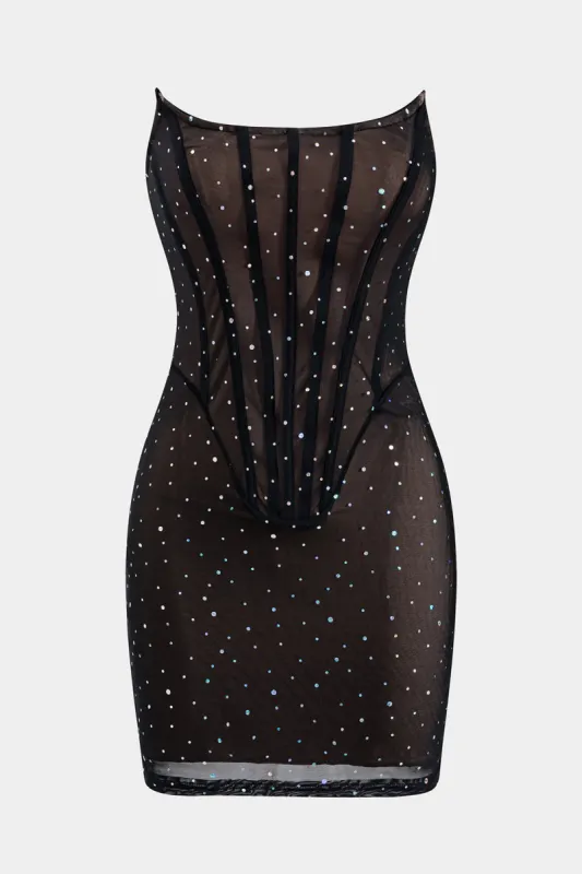 Sequin Stropløs ærmeløs mini kjole sold by Micas