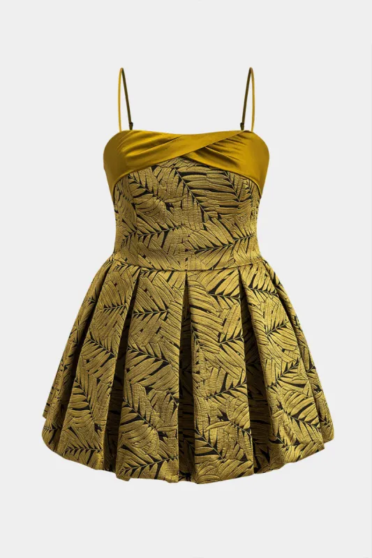 Plus størrelse blade jacquard ærmeløs slip patchwork mini kjole sold by Micas