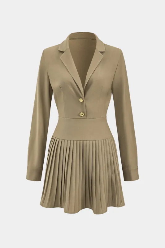 Pleated Metallic Button Long Sleeve Mini Dress sold by Micas