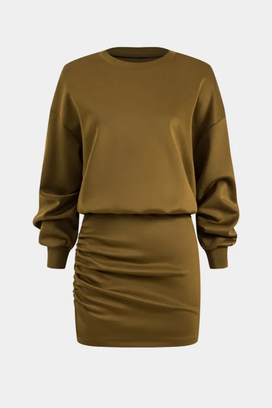 Langærmet ruched rundt hals mini kjole sold by Micas