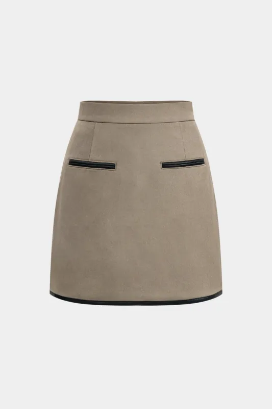 Faux læder kontrast falske lomme nederdel sold by Micas