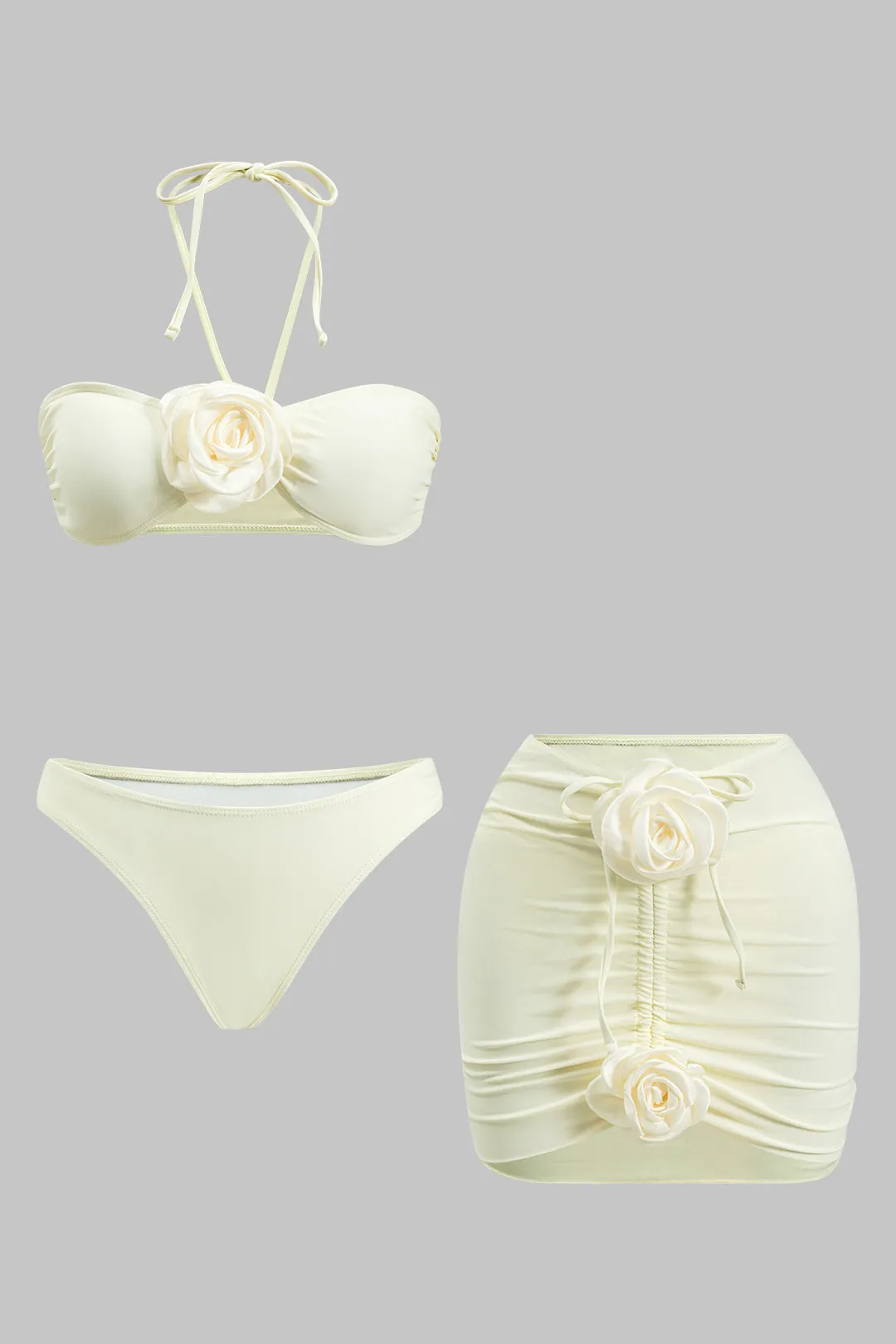 3d Floral Ruched Tie-Up Bikini og Cover Up Set sold by Micas