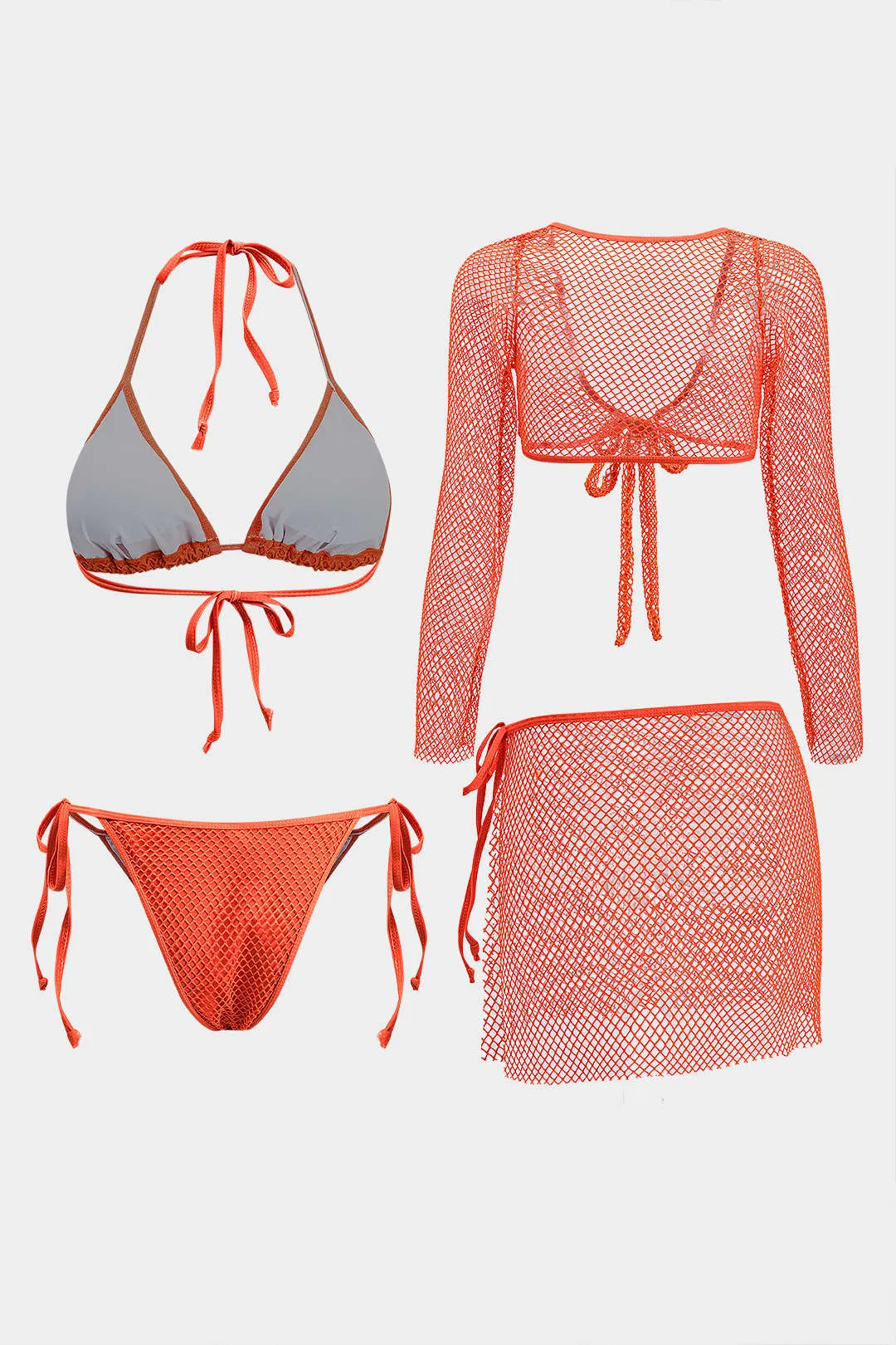 Mesh Tie-Up Bikini og Tie Knot Cover Up 4-Piece Set sold by Micas product image thumbnail 2