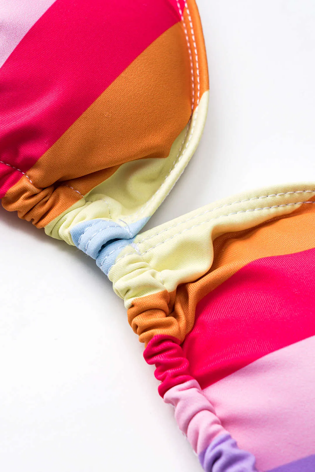 Stripes Rainbow Print Ruched Rackless Tie-Up Bikini og Tie Knot Cover Up Set sold by Micas product image thumbnail 5