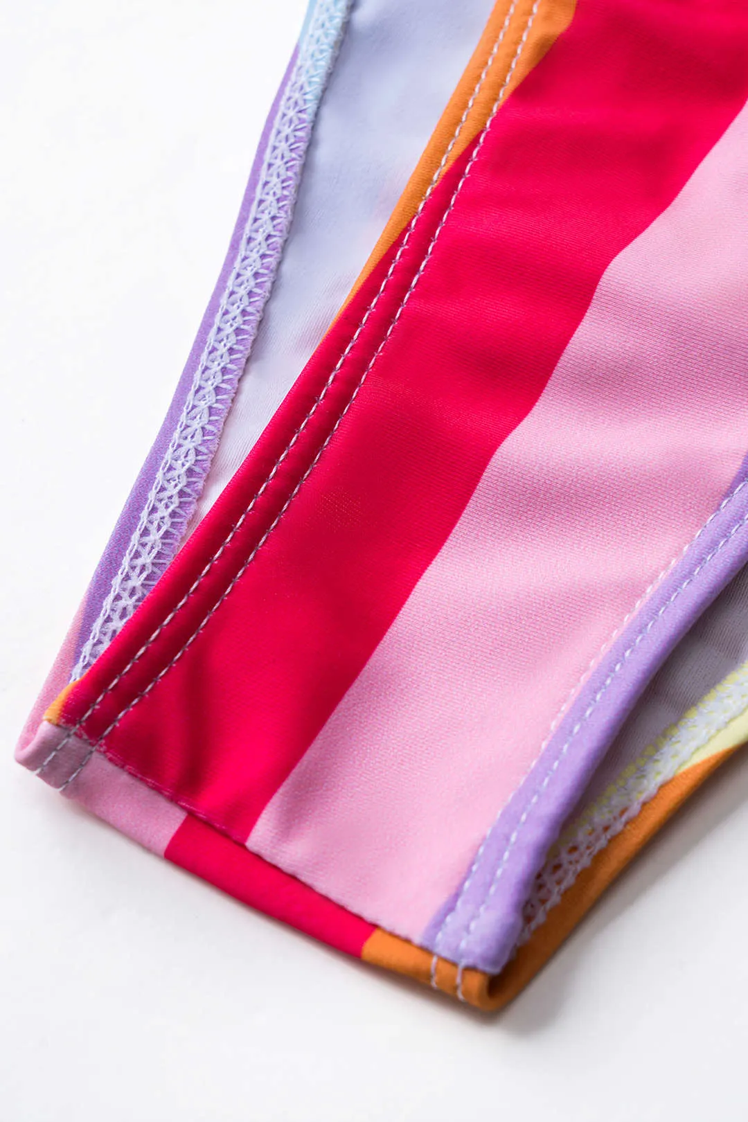 Stripes Rainbow Print Ruched Rackless Tie-Up Bikini og Tie Knot Cover Up Set sold by Micas product image thumbnail 3