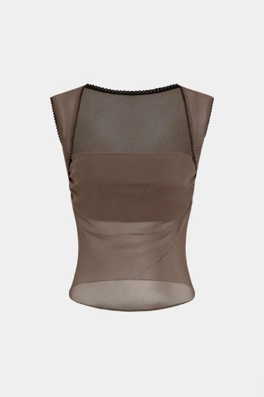 Mesh Ruched Sheer Tank Top sold by Micas