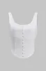 Solid Ruffle Corset Zipper Tank Top og Ruched Nederdel Set sold by Micas