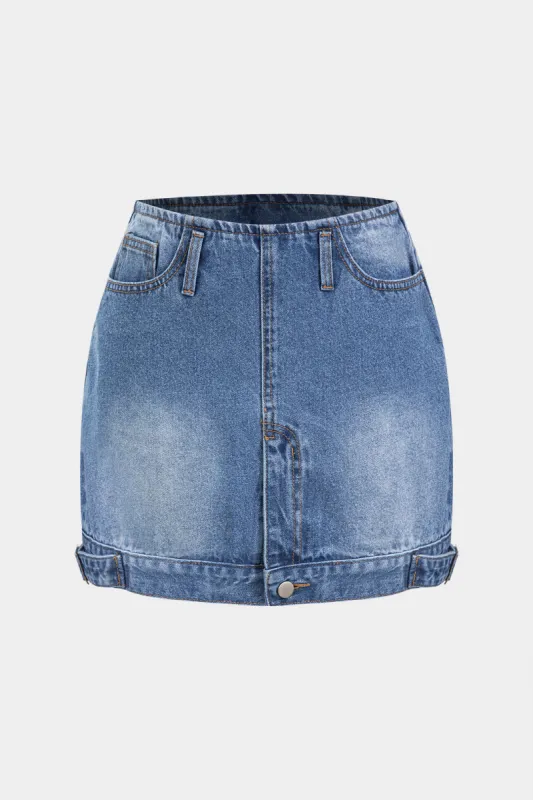 Denim knaplomme nederdel sold by Micas