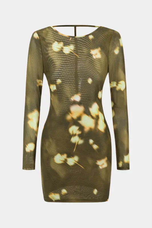 Blomsterprint Mesh rygfri langærmet mini kjole sold by Micas