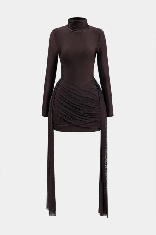Mesh Ruched Mock Neck Langærmet mini kjole sold by Micas