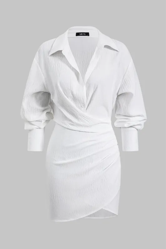 Ruched Asymmetrical Button Langærmet mini kjole sold by Micas