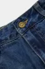 Denim ruched patchwork asymmetrisk knaplomme nederdel sold by Micas