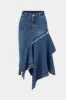 Denim ruched patchwork asymmetrisk knaplomme nederdel sold by Micas