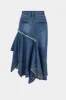 Denim ruched patchwork asymmetrisk knaplomme nederdel sold by Micas
