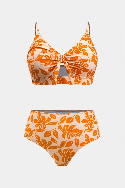 Plus størrelse blade print slips front bikini sæt sold by Micas