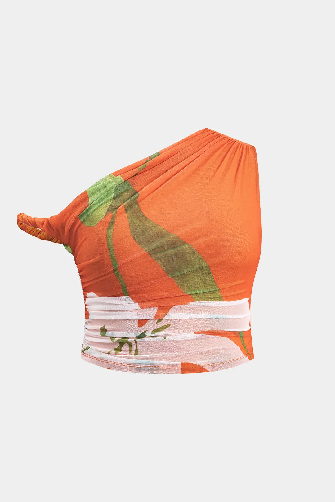 Plus størrelse blomsterprint Mesh Ruched Asymmetrical Twist Knot Top and Nederdel Set sold by Micas product image thumbnail 3