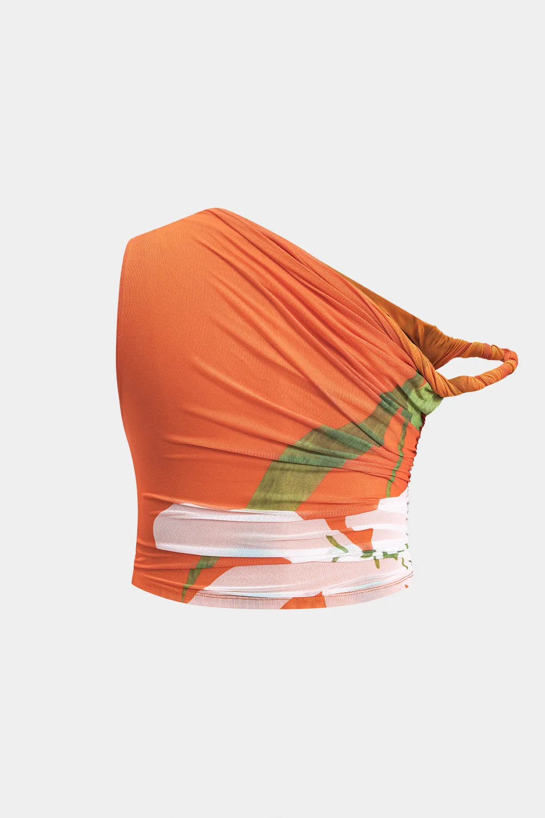 Plus størrelse blomsterprint Mesh Ruched Asymmetrical Twist Knot Top and Nederdel Set sold by Micas product image thumbnail 4