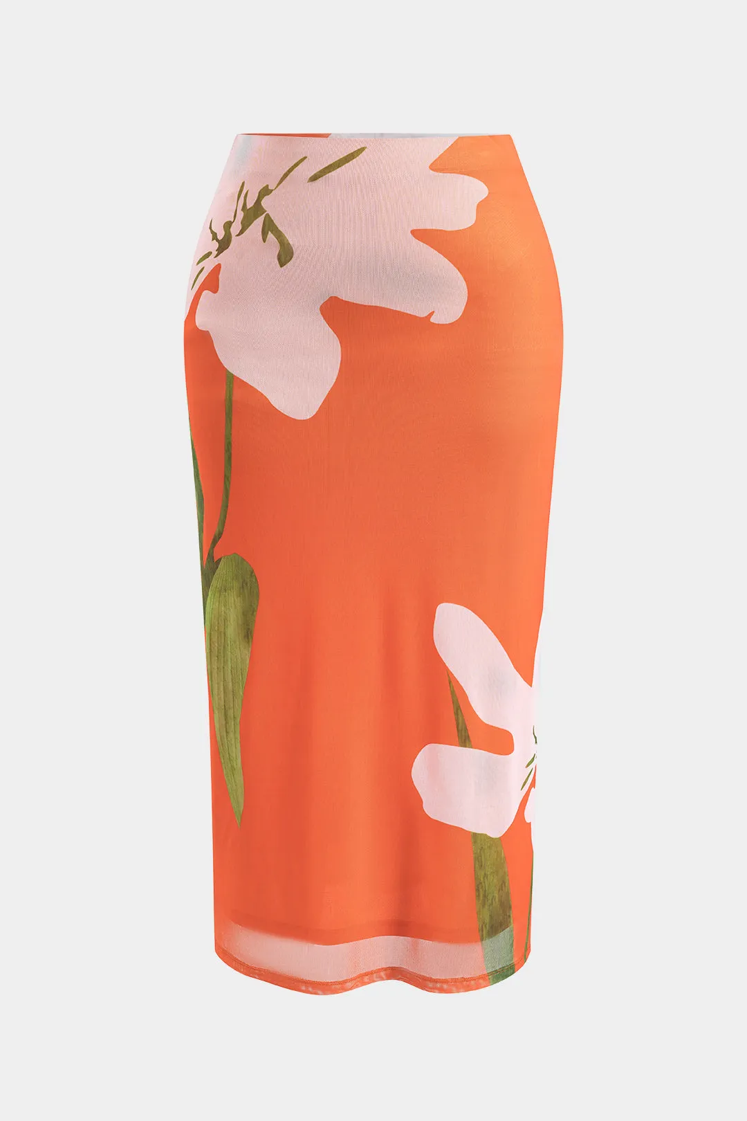 Plus størrelse blomsterprint Mesh Ruched Asymmetrical Twist Knot Top and Nederdel Set sold by Micas product image thumbnail 5