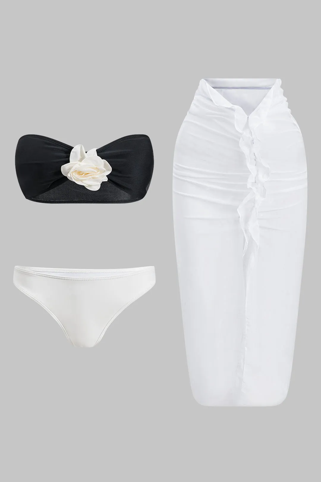 3d Floral Ruched Bikini og Ruffle Cover Up Set sold by Micas