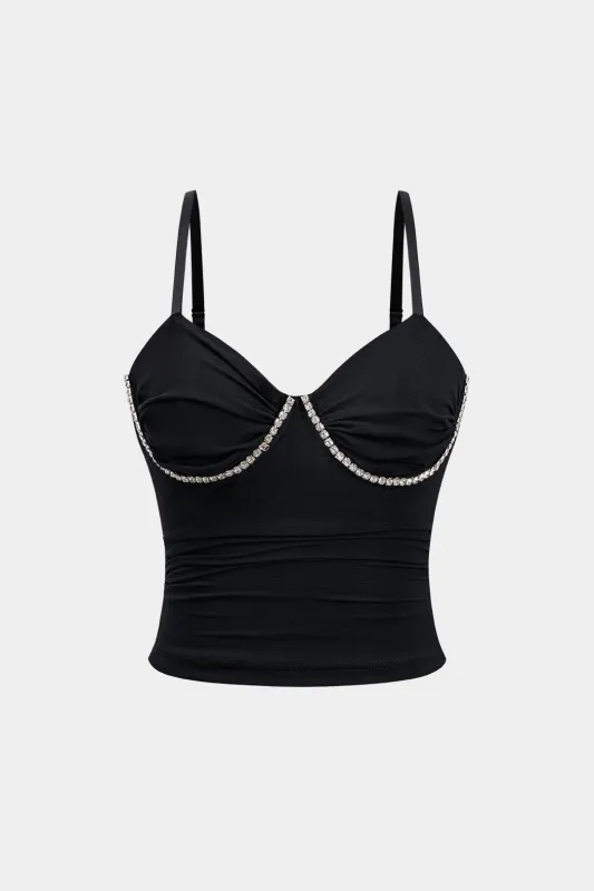 Mesh Ruched Rhinestone Bustier Corset Cami Top sold by Micas