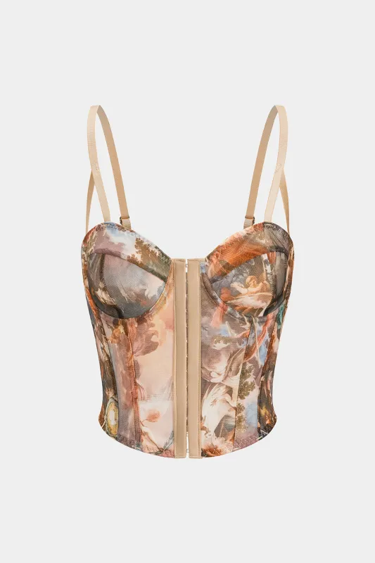 Retro Print Mesh Bustier Corset Cami Top sold by Micas